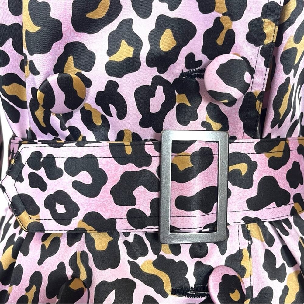 Joan Rivers Trench Coat Belted Classic Pink Leopard Multi Women’s Size Small - Picture 10 of 12